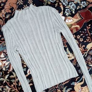 Light Gray Cowl Neck Sweater with Ribbed Texture